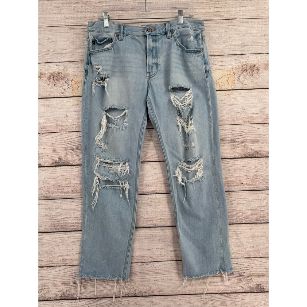 Kancan Delta Mid Rise Boyfriend Jeans Junior 13 Blue Light Wash Denim Distressed